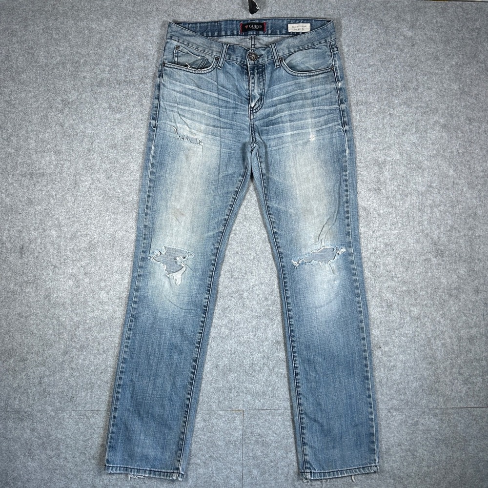 Guess Denim Jeans Mens 31x32 Blue Del Mar Slim Straight Distressed Y2K